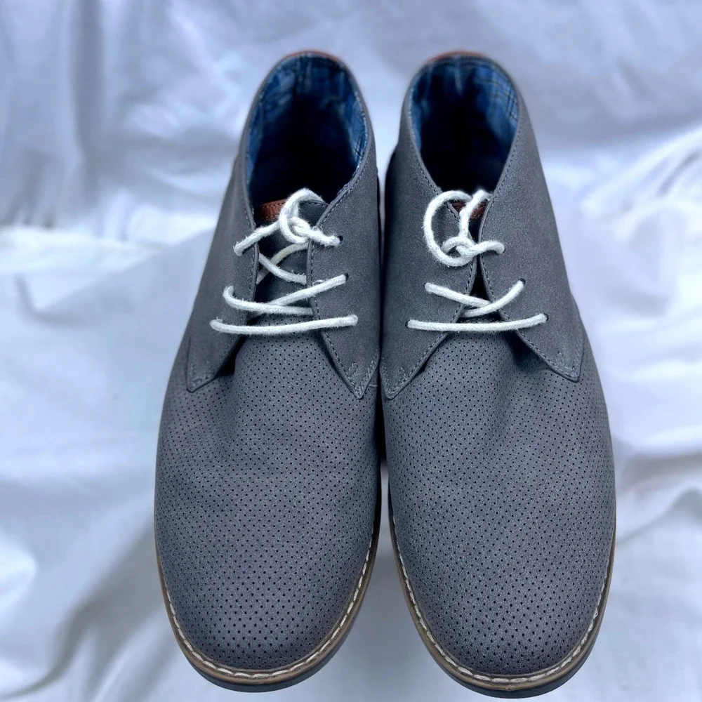 George Mens Grey Perforated Chukka Boots Brown Heel Accent Size 11 Casual Office